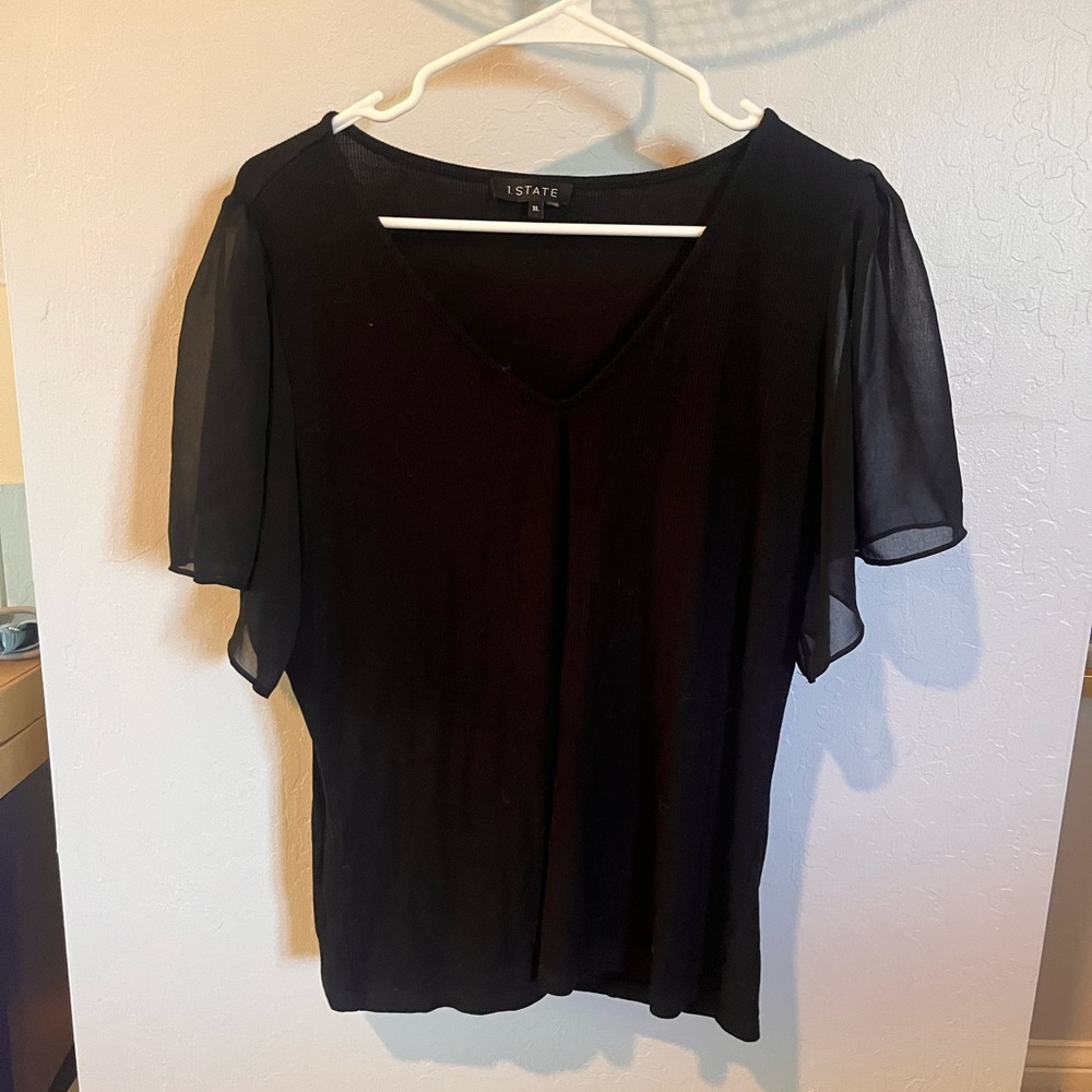 1 State Black Tshirt With Sheer Flutter Sleeves - image 1